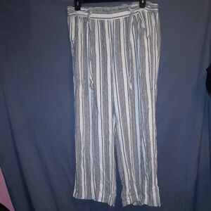 EUC XL Jolt  Linen Blend Blue White Stripe Wide Leg Pants